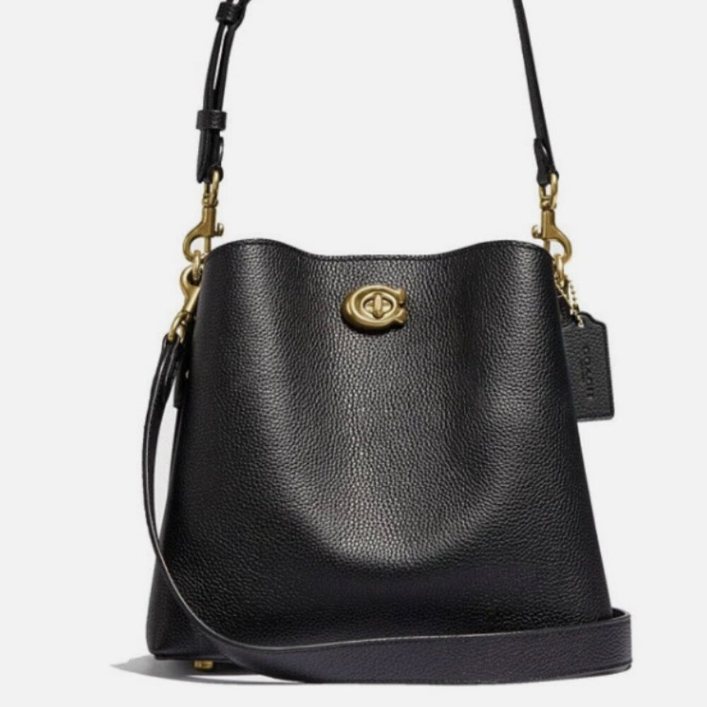 Coach Willow Small Black Leather Bucket Bag – Brass Hardware